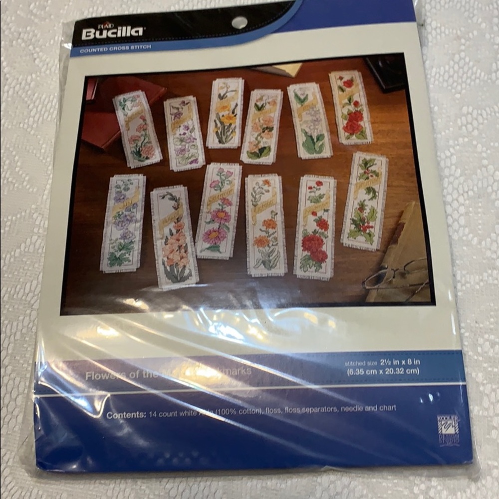Bucilla Flowers 12 Month Bookmarks Cross Stitch